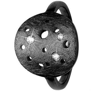 Christina Collect black rhodium-plated silver The Moon moon ring with rough surface and 3 genuine white topazes, ring sizes from 49-61
